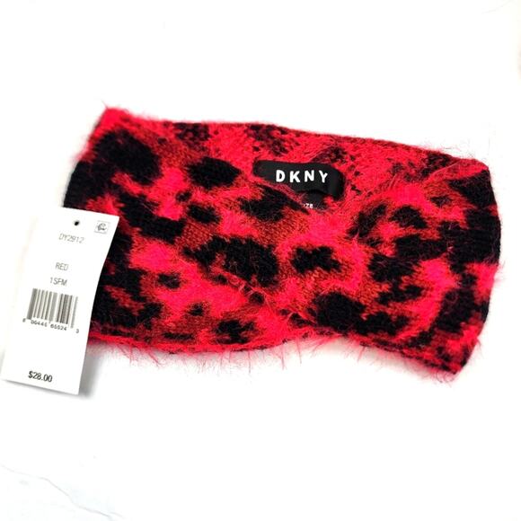 DKNY New Women Headband Red And Black Fuzzy Animal Print Stretch Head Band NWT - Picture 2 of 6